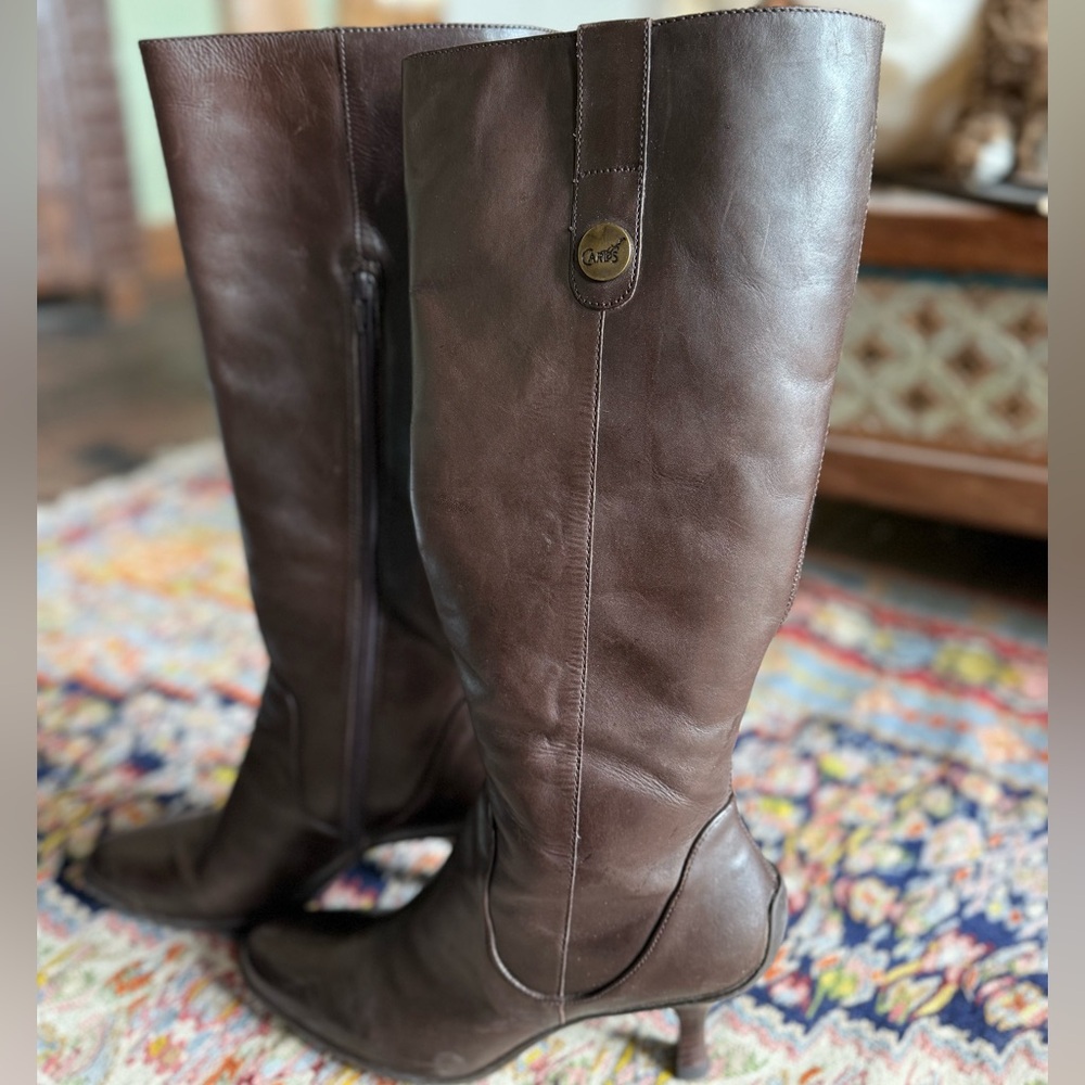 Carlos by Carlos Santana Brown Leather Knee-High Heeled Boots